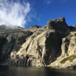 Lac de Capitello at 1930 m. Our intended destination beginning to disappear in the gathering cloud.